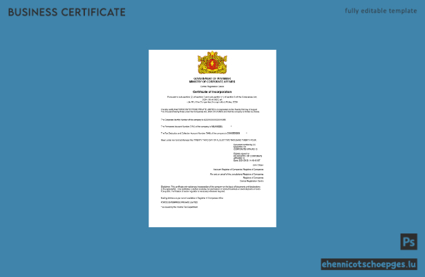 Beispiel für ein Geschäftsregistrierungszertifikat in Myanmar (Word- und PDF-Datei)